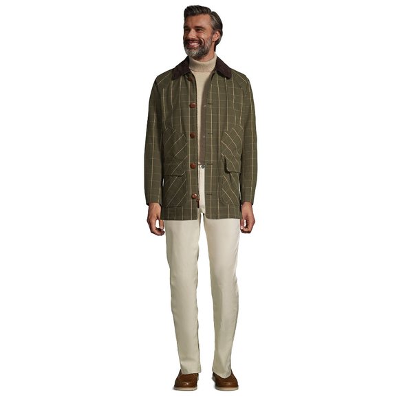 Land's End Mens Barn Jacket Olive Green Ivory beige Plaid Jacket XLT TXL 46L 48L - Picture 5 of 7
